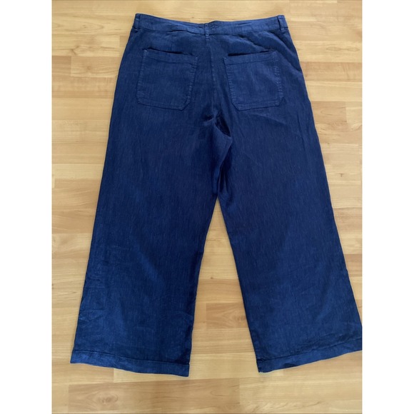 Kut from the Kloth Topaz High Waist Crop Wide Leg Linen Blend Pants Size 14 Blue - Picture 6 of 10